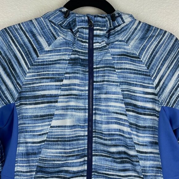 Marmot Muse Jacket Women's‎ M Hooded Full Zip Striped Blue Lavender Wind Breaker - Picture 6 of 14